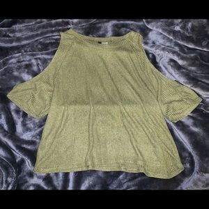 Green Ribbed Short Sleeve with Shoulder Cutouts